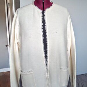 Nouveaux Cream Fringed Open Front Wool Jacket
